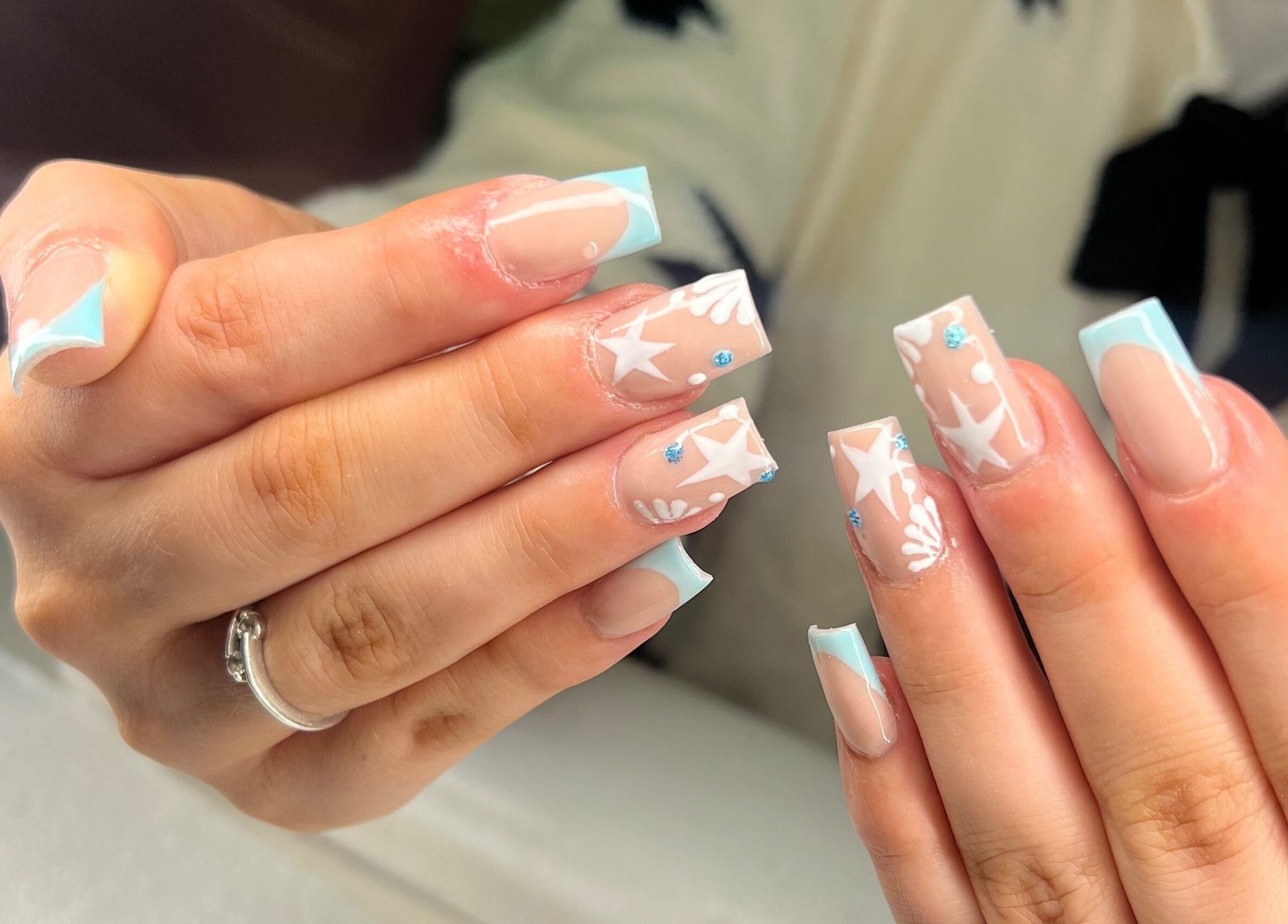 Starry nail art at Vip Nails By Wafa, Glasgow, Scotland, GB. Stunning celestial manicure design.