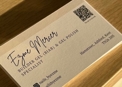Nails by Ezme business card showcasing services in Ashford, England, GB.