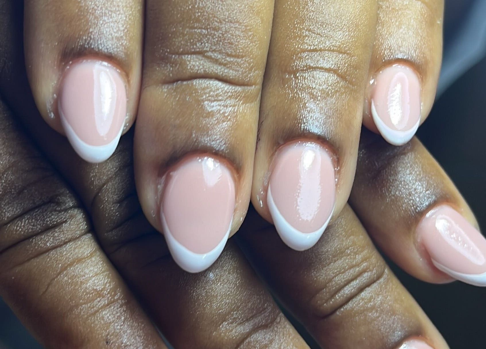 Elegant French manicure at nailsby courtney in Worcester, Western Cape, ZA. Classic pink with white tips.