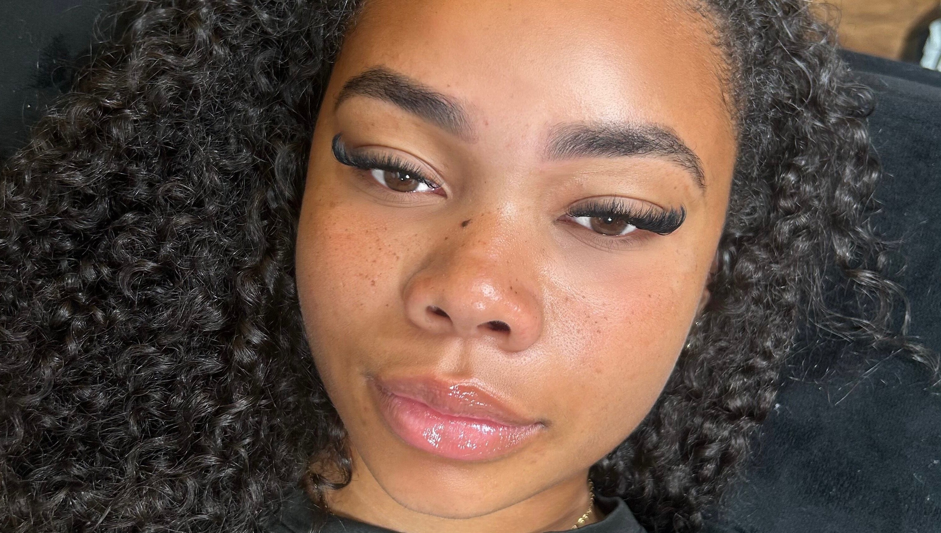 Close-up of eyelash extensions at Mfb Beauty, Harlow, England, GB showcasing detailed lash artistry.