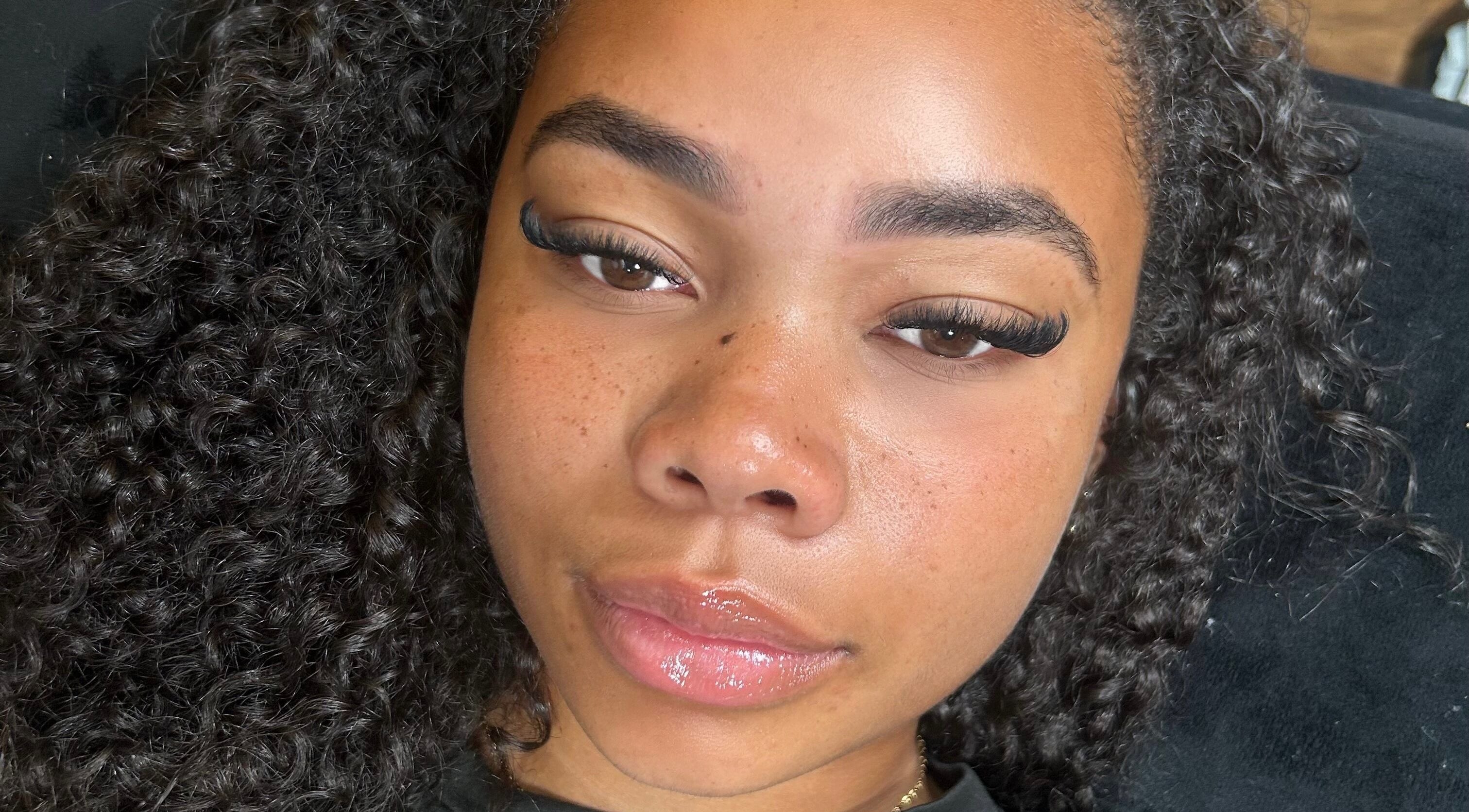 Close-up of eyelash extensions at Mfb Beauty, Harlow, England, GB showcasing detailed lash artistry.