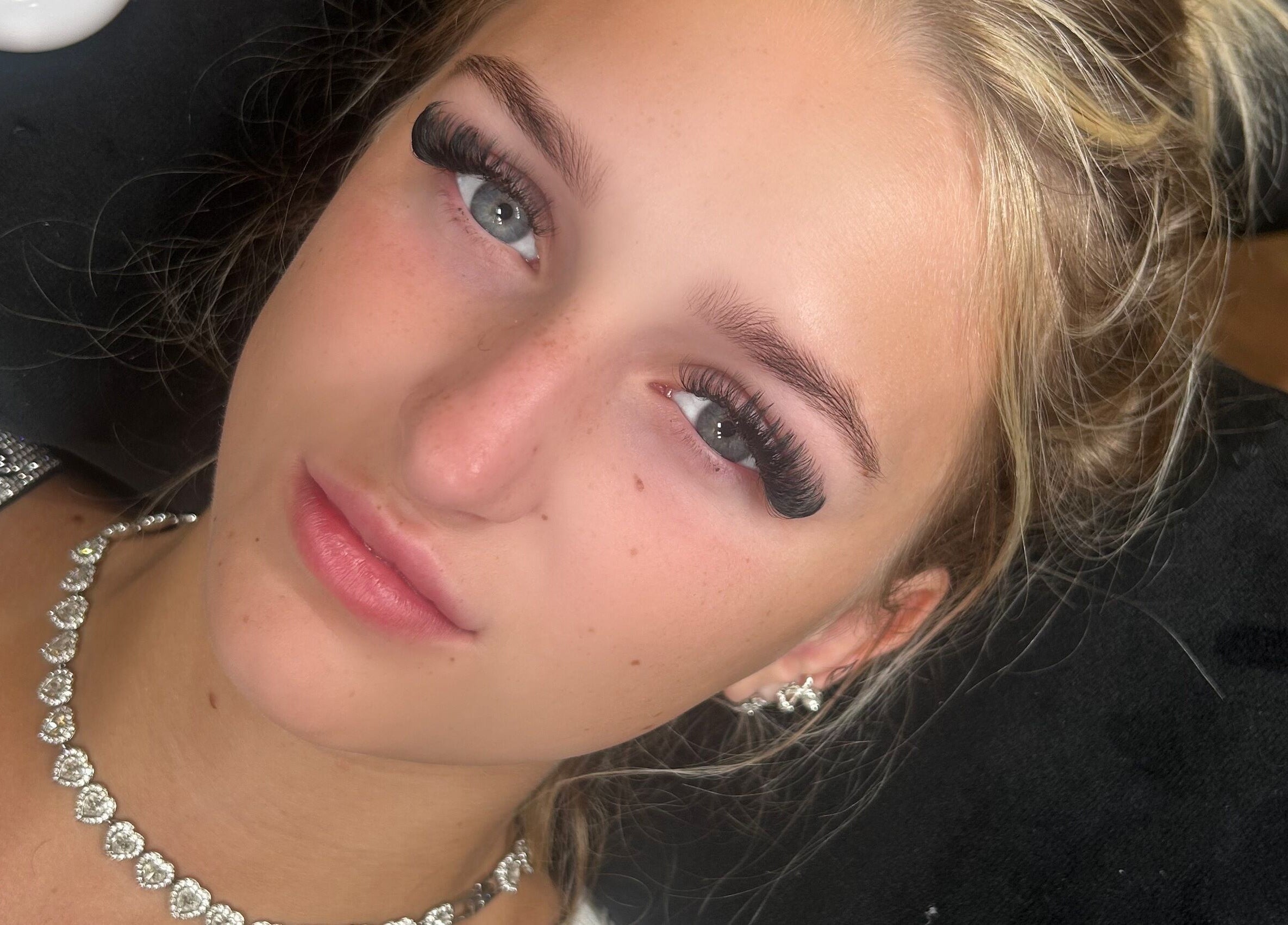 Close-up of elegant lash extensions at Mfb Beauty, Harlow, England, GB. Luxurious beauty treatment.