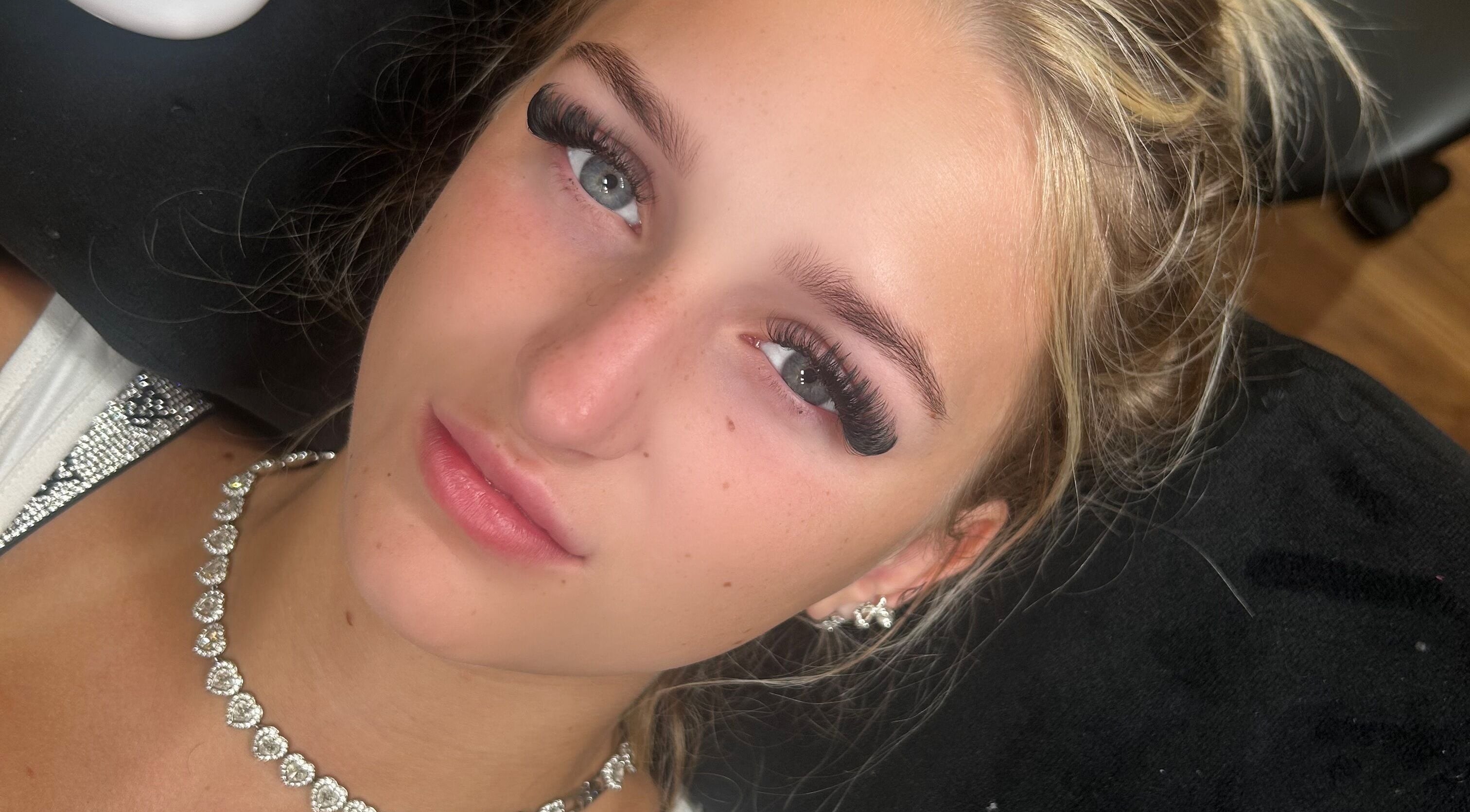 Close-up of elegant lash extensions at Mfb Beauty, Harlow, England, GB. Luxurious beauty treatment.