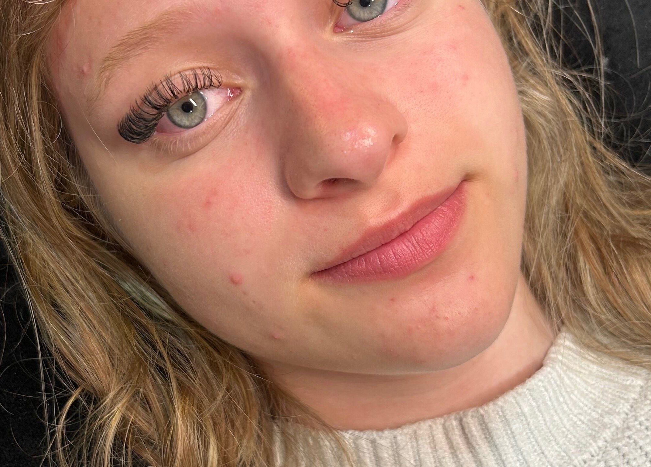 Close-up of a client with fresh lashes at Mfb Beauty, Harlow, England, GB.