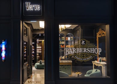 Elegant Verve Barbershop in Dubai, Dubai, AE with stylish interiors and a welcoming atmosphere.
