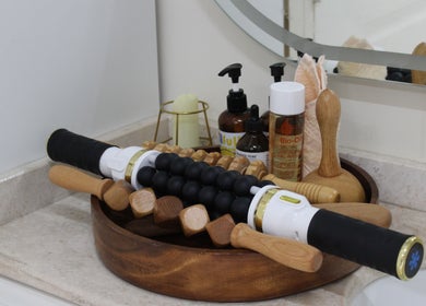 Spa tools and oils in Floral Beauty Lounge, Abu Dhabi, AE, showcasing relaxation and rejuvenation setup.