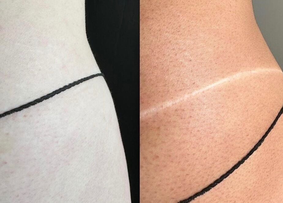 Before and after spray tan results at Get Sprayed in Exeter, England, GB showing a stunning transformation.