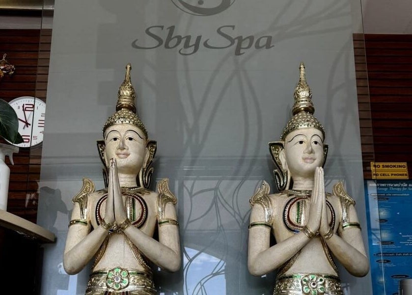 Elegant statues at Sby Spa Wellnesscenter in Sandton, Gauteng, ZA enhance the tranquil atmosphere.