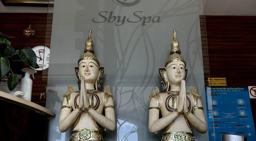 Elegant statues at Sby Spa Wellnesscenter in Sandton, Gauteng, ZA enhance the tranquil atmosphere.