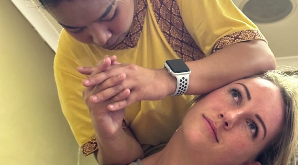 Relaxing massage at Sby Spa Wellnesscenter, Sandton, Gauteng, ZA. Therapist uses gentle hand techniques.