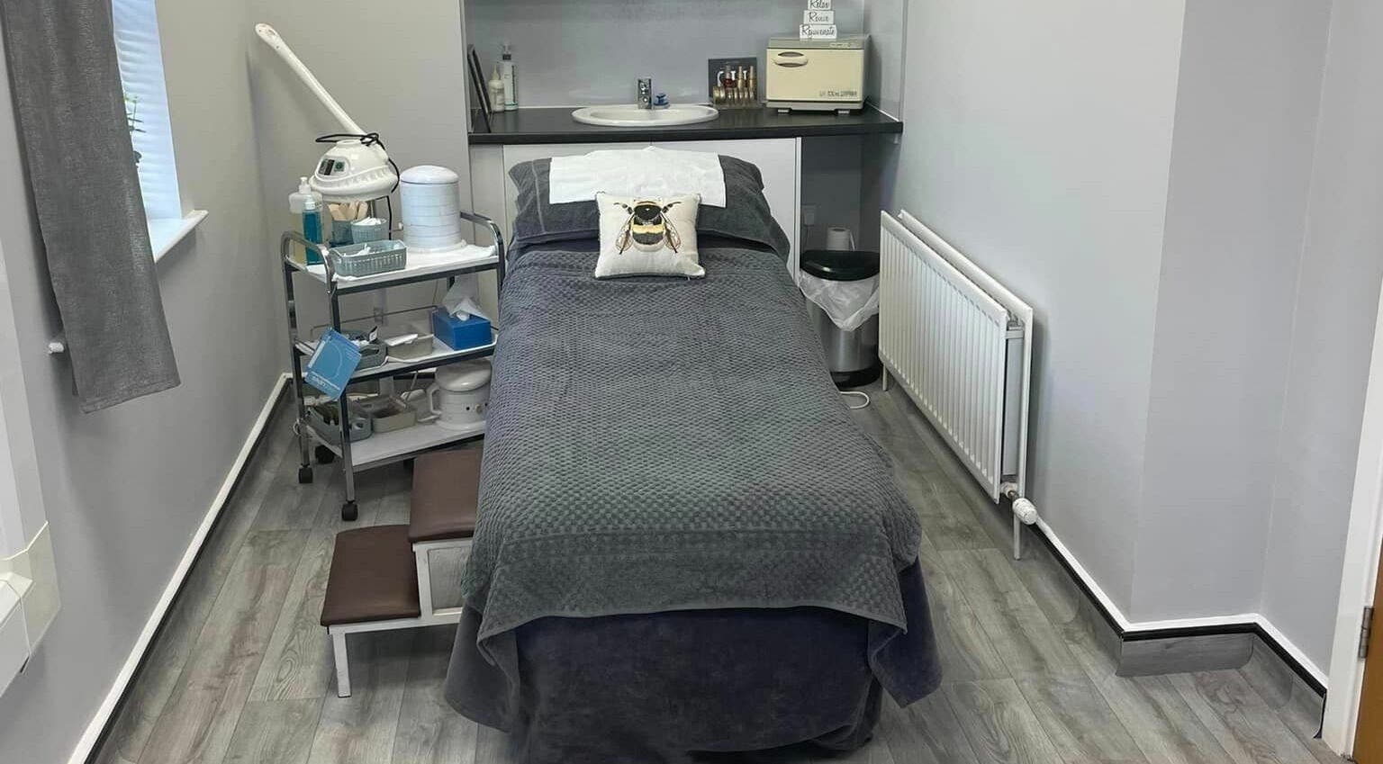 Relaxing treatment room at Bee Beautiful Beauty Salon, Cockermouth, England, GB.