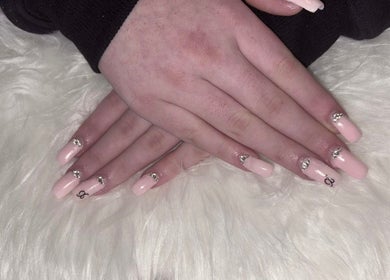 Elegant pink nail art with gems at Nails & Beauty By Mel, Canberra, Australian Capital Territory, AU.