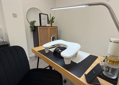 Elegant nail station at The Studio Nail Box, Cardiff, Wales, GB with modern design for a relaxing experience.