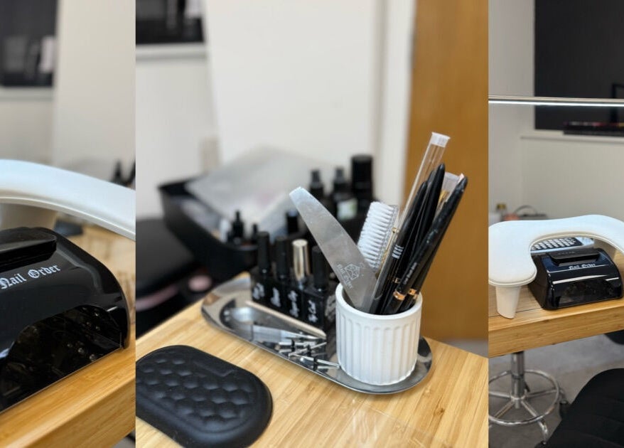 Modern nail tools at The Studio Nail Box, Cardiff, Wales, GB, ready for a pampering session.