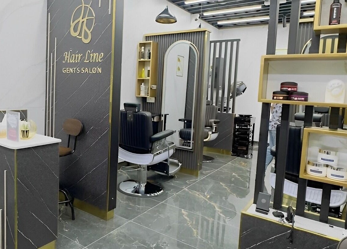 Hair Line Gents Salon - Al Jada, Sharjah showcases sleek, modern interiors with styling stations.