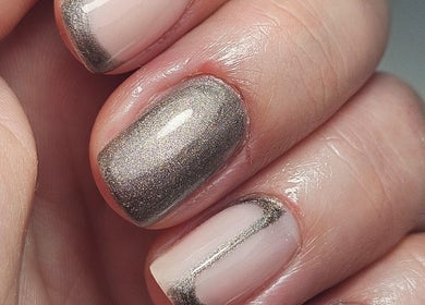 Metallic nail art at O'Nails, Newry, Northern Ireland, GB showcasing elegant design and shine.