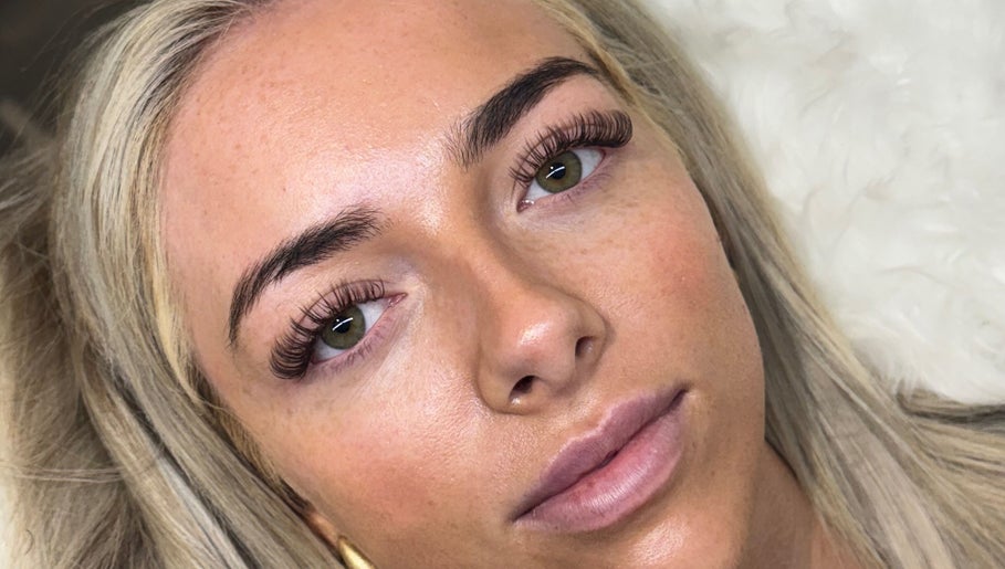 Close-up of elegant eyelash extensions at Angel Collective, Bournemouth, England, GB