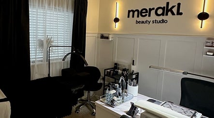 Relaxing treatment room at Meraki Beauty Studio, Liverpool, England, GB with cozy decor and makeup tools.