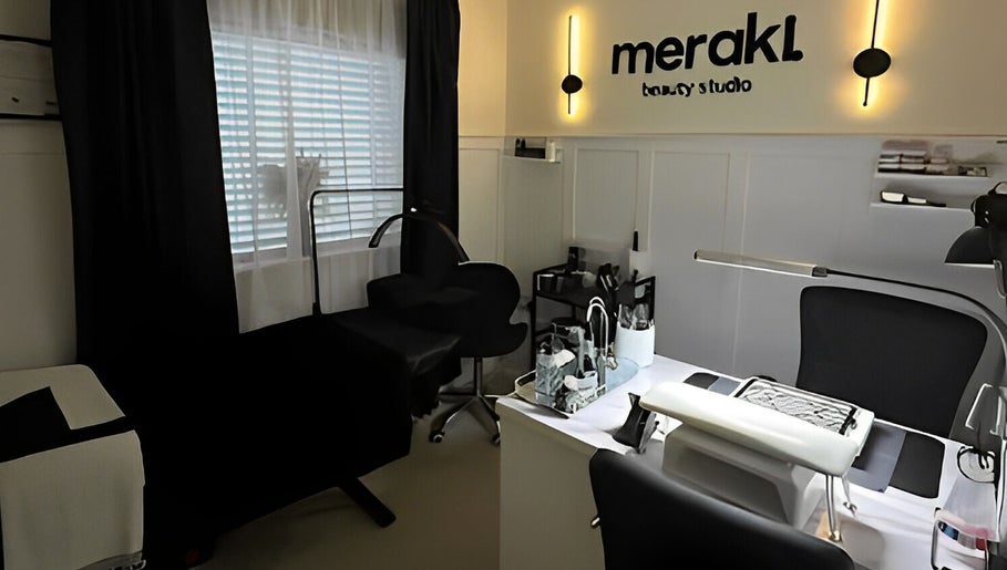 Sophisticated interior of Meraki Beauty Studio, Liverpool, England, GB showcasing a modern salon setup.