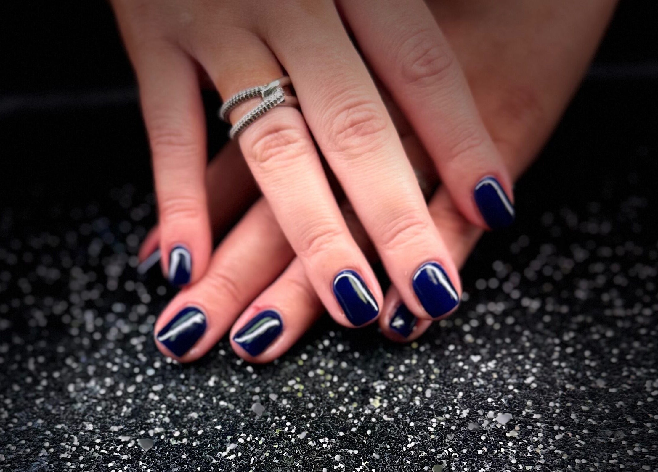 Stylish navy nails at Nazia Sandhu - Permanent Makeup and Nails, Wokingham, England, GB.