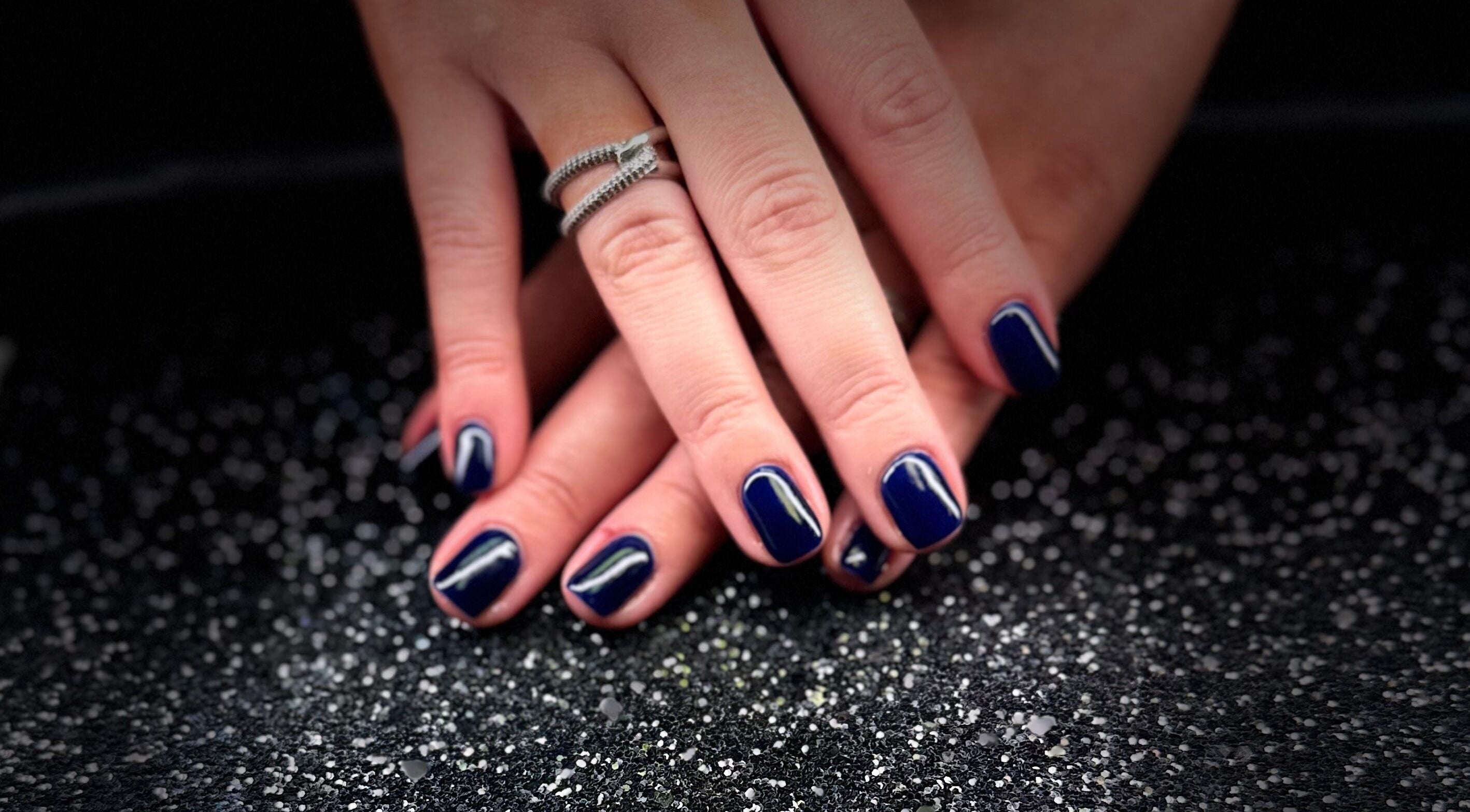 Stylish navy nails at Nazia Sandhu - Permanent Makeup and Nails, Wokingham, England, GB.
