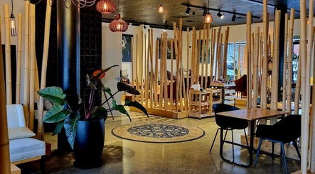 Elegant bamboo decor at The Art of Nails Ponsonby, Auckland, Auckland, NZ exudes calm and sophistication.