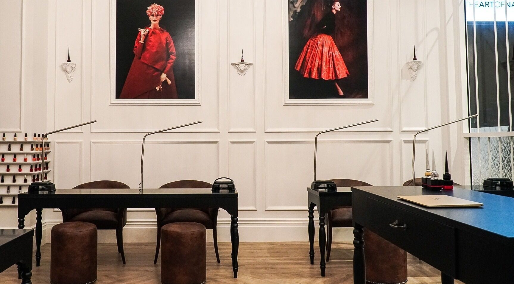 Elegant interior of The Art of Nails Commercial Bay in Auckland, NZ, showcasing sophisticated nail stations.