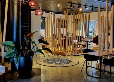 Stylish bamboo-themed interior at The Art of Nails Ponsonby, Auckland, Auckland, NZ.