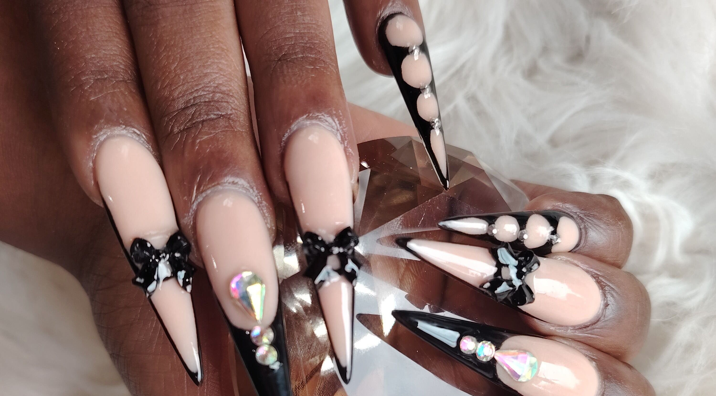 Stunning black and nude nail art at Map's Nails Studio and Training, Heidelberg - Gp, Gauteng, ZA.
