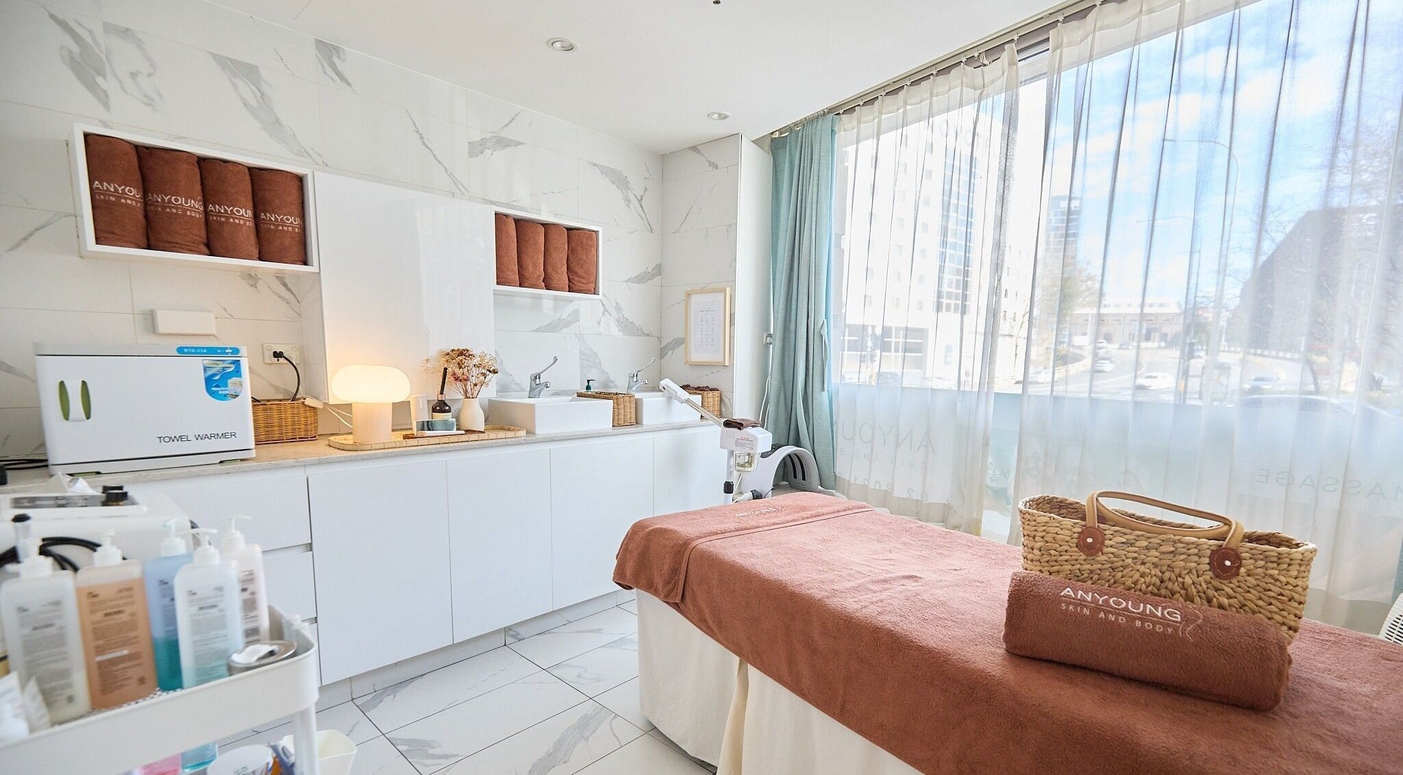 Relaxing interior of Anyoung Skin and Body in Sydney, New South Wales, AU with spa equipment and calming decor.