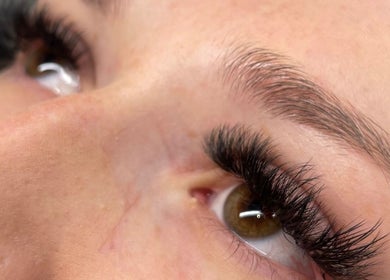 Close-up of expertly applied eyelash extensions at Glow By BG, Rotherham, England, GB.