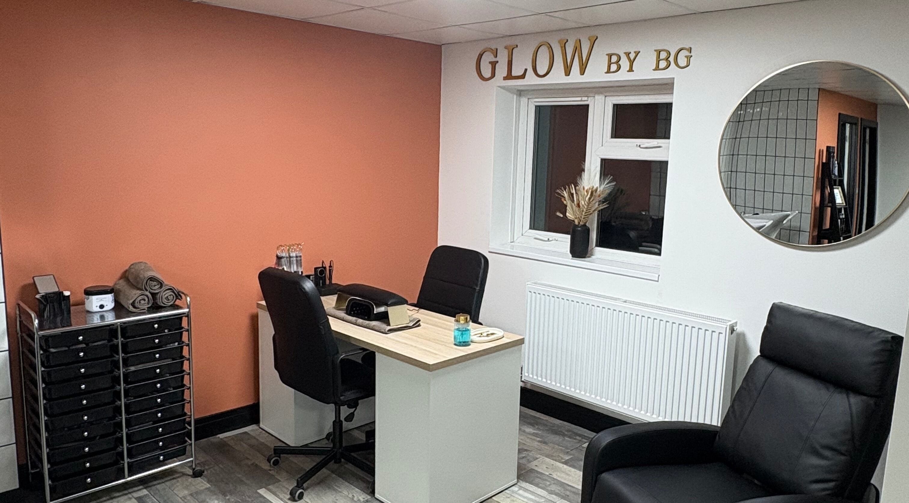 Cozy interior of Glow By BG in Rotherham, England, GB with a stylish desk and modern decor.