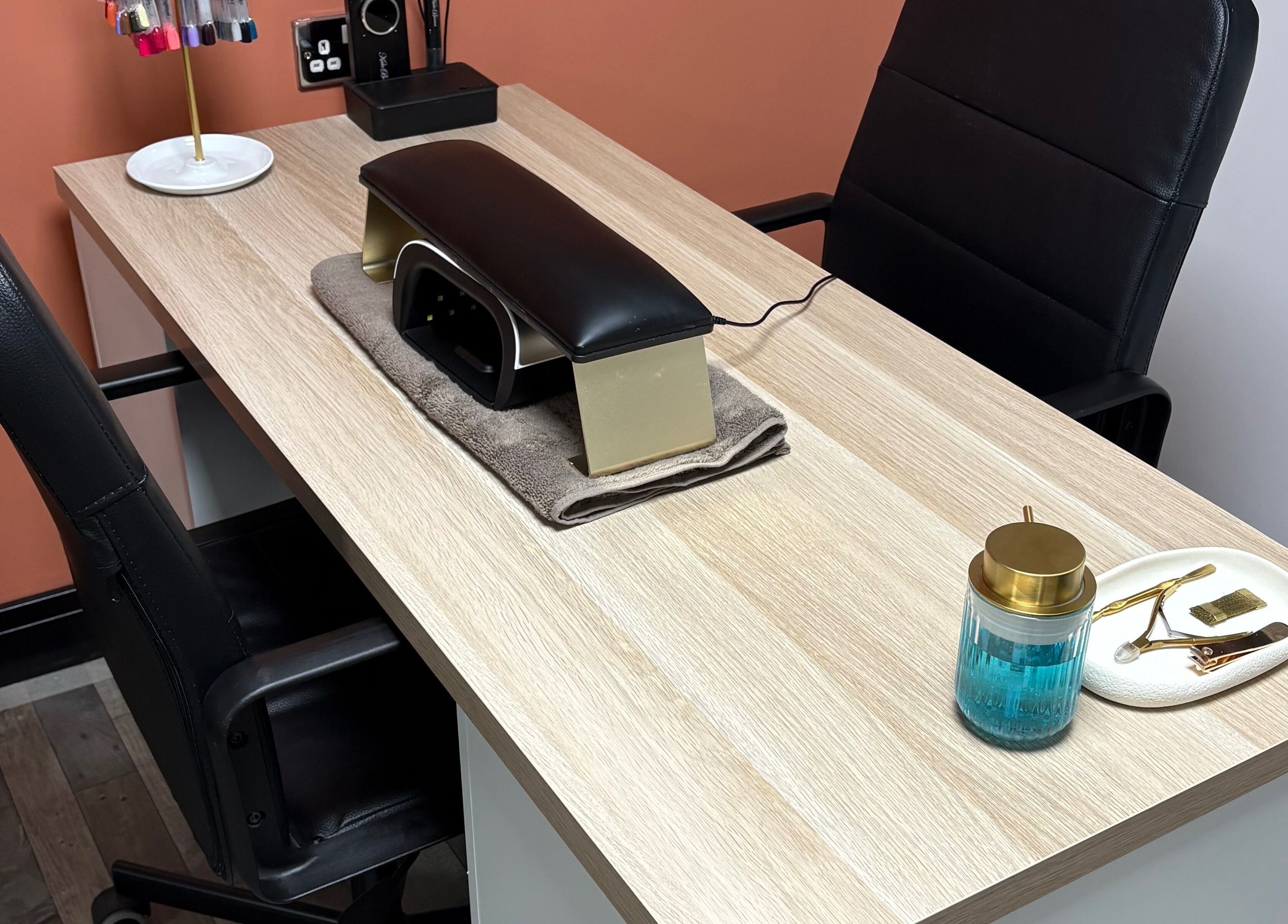 Manicure station at Glow By BG, Rotherham, England, GB, featuring sleek decor and modern tools.