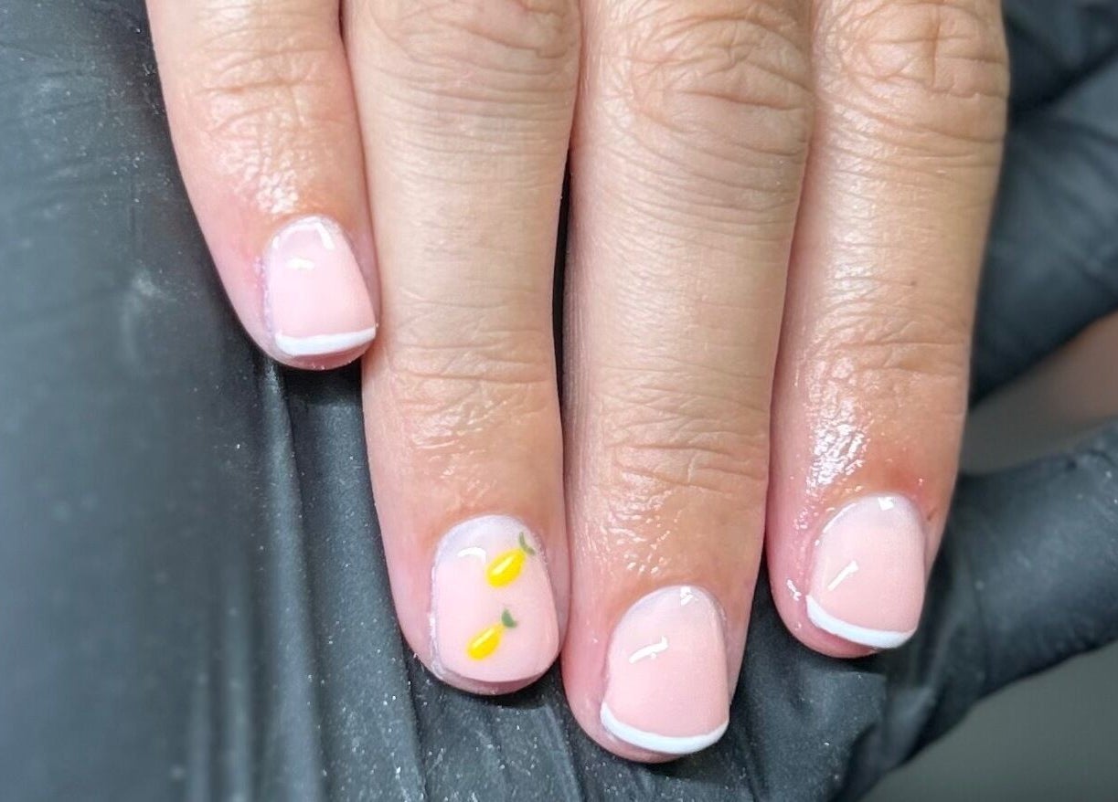 Unique lemon nail art at Glow By BG, Rotherham, England, GB. Intricate design on neatly manicured nails.
