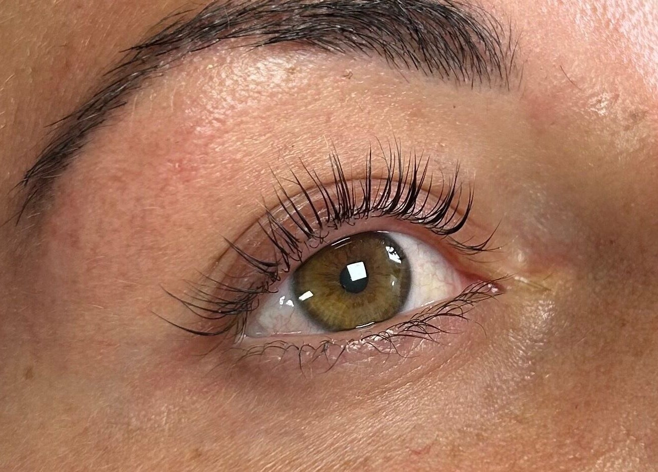 Close-up of expertly done eyelashes at Glow By BG, Rotherham, England, GB.