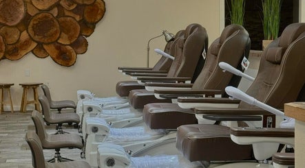 Luxurious pedicure chairs at Rustic Nails + Spa, Brownwood, Texas, US, offer comfort and relaxation.