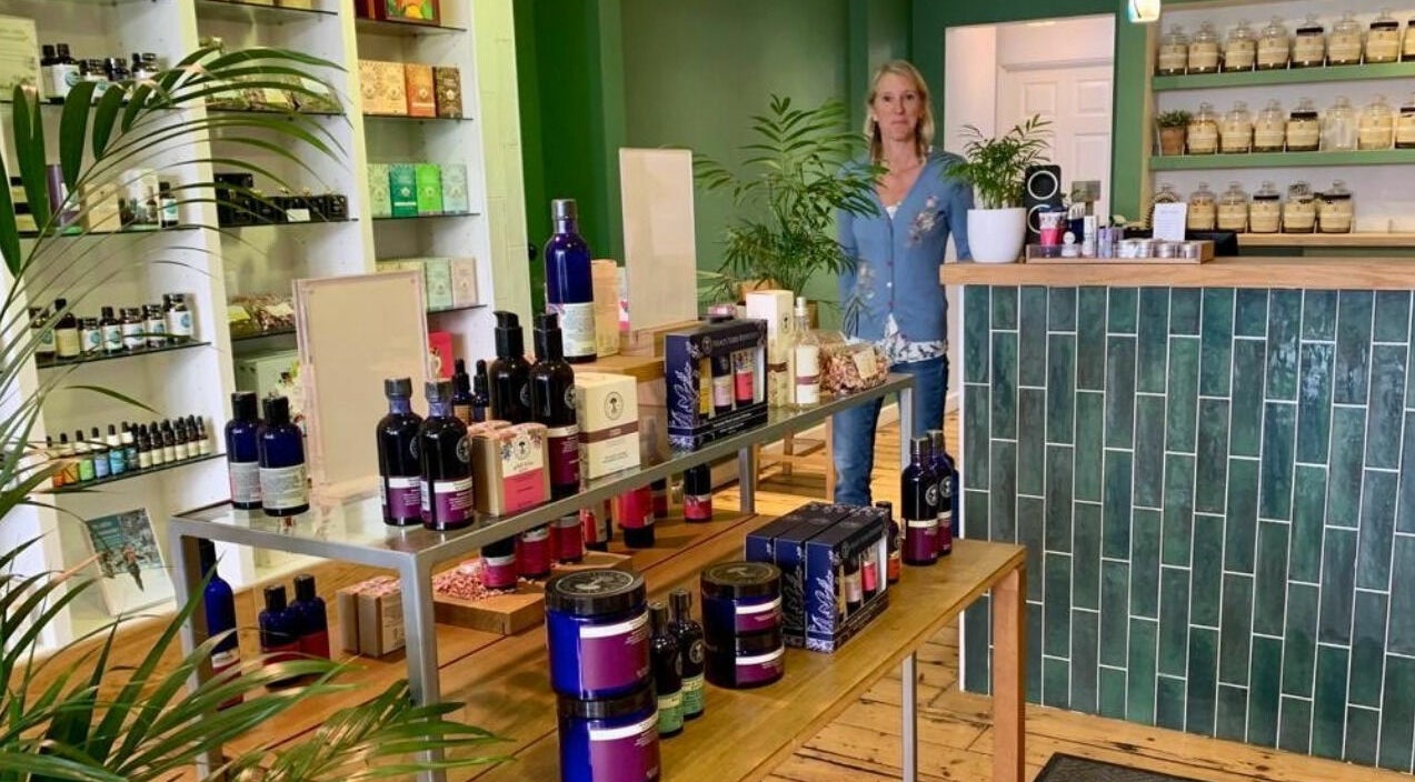 Balm beauty and wellness venue showcases elegant product display in Royal Leamington Spa, England, GB.