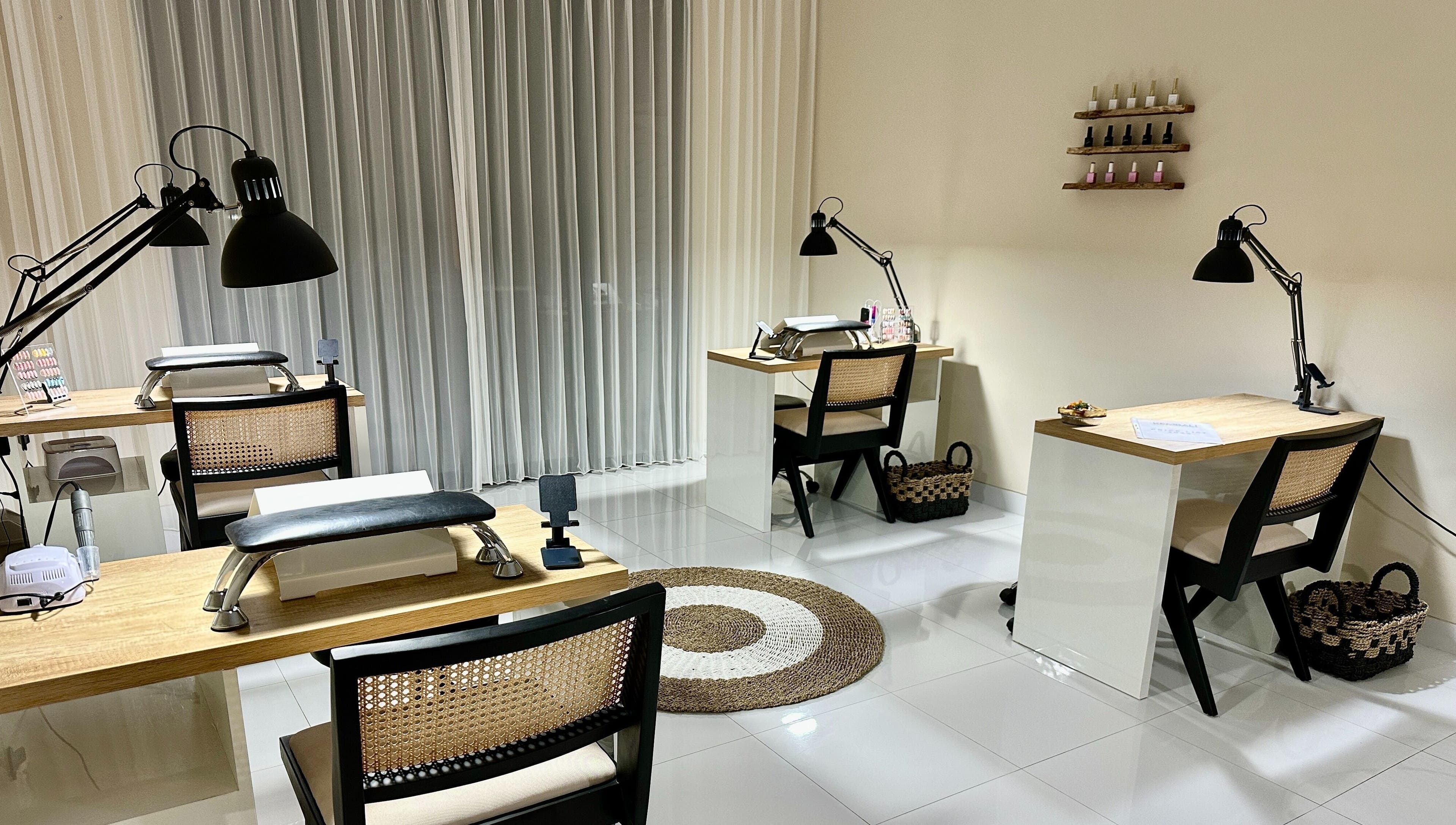 Elegant nail stations at Kembali Nails & Beauty Studio, Kab. Badung, Bali, ID, offering a serene spa experience.
