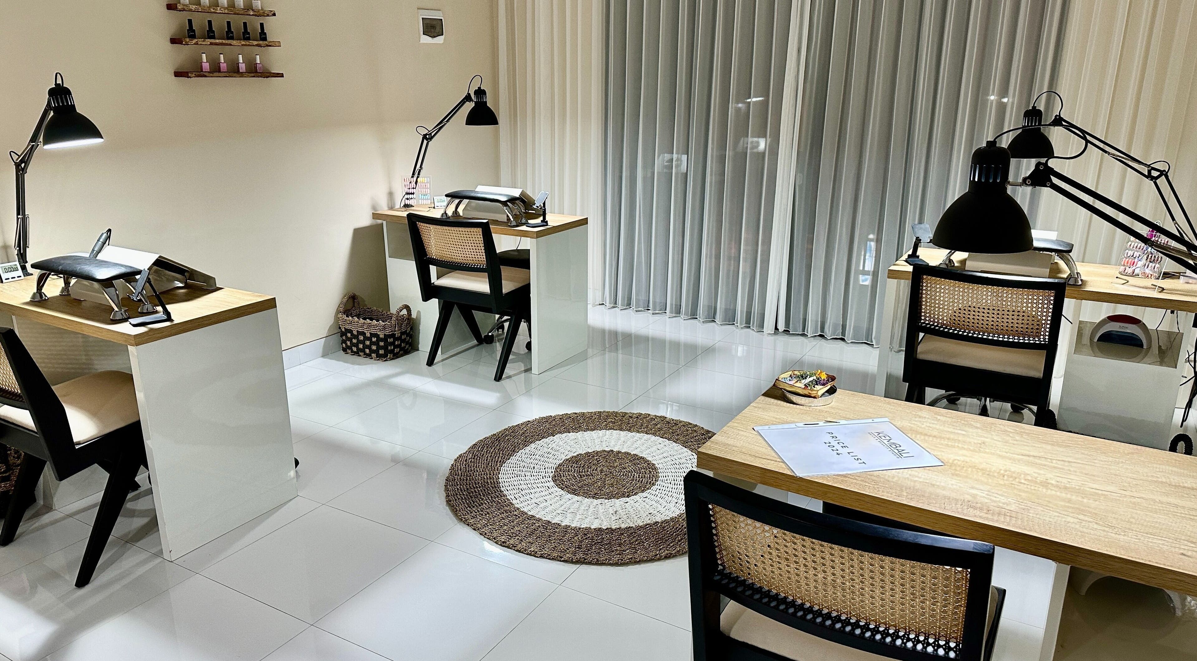 Elegant nail stations at Kembali Nails & Beauty Studio, Kab. Badung, Bali, ID, featuring modern decor.