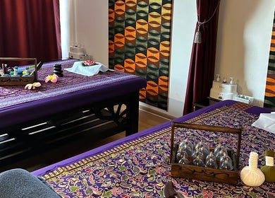 Serene massage tables with Thai decor at Blue Bamboo Thai Massage & Spa, Basel, Basel-stadt, CH.