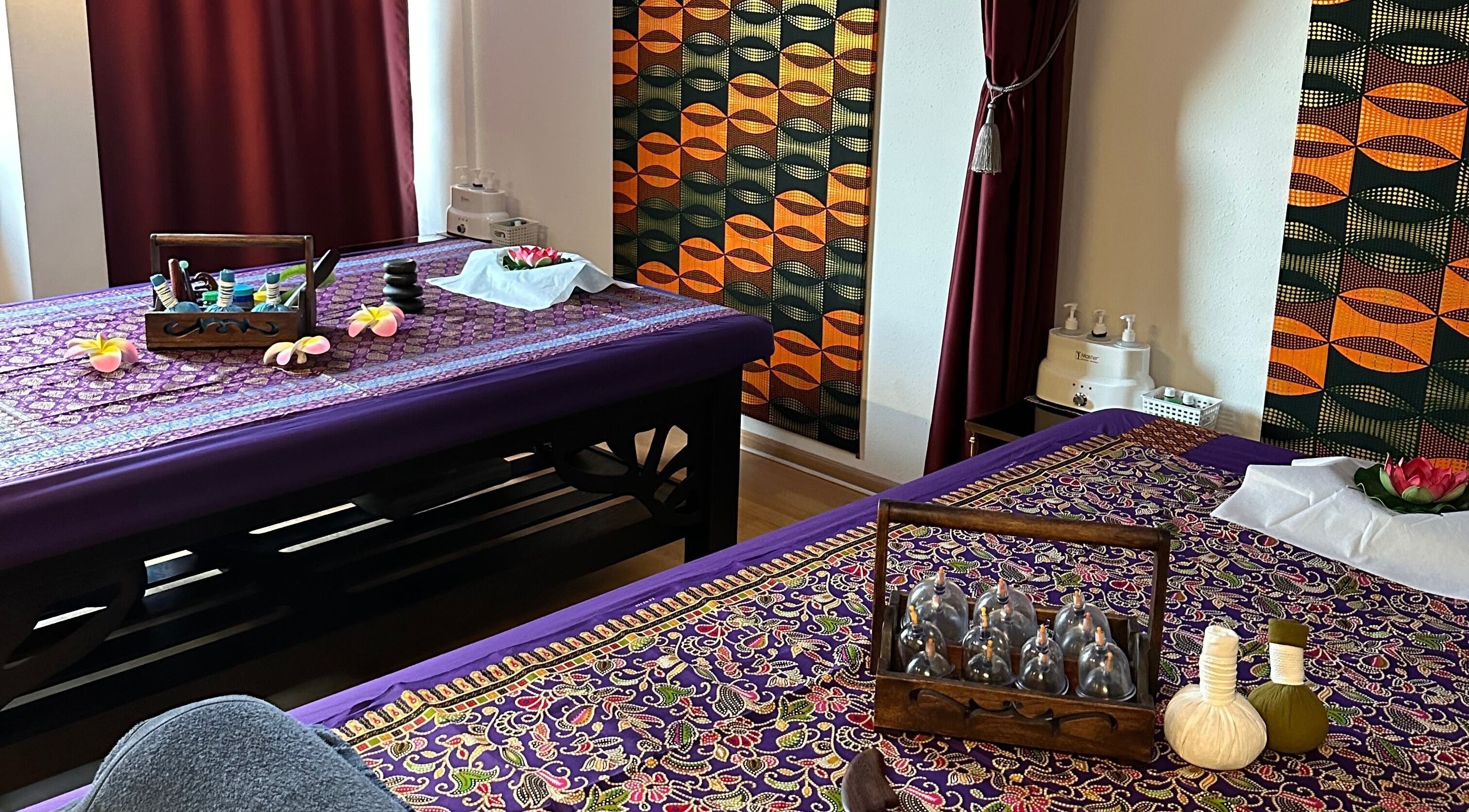 Massage room at Blue Bamboo Thai Massage & Spa, Basel, Basel-stadt, CH with vibrant Thai decor.