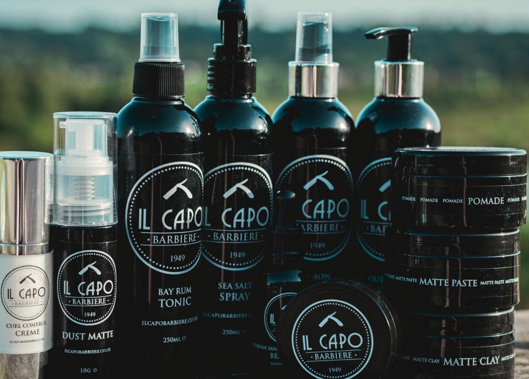 Il Capo Barbiere grooming products display at Newcastle-under-Lyme, England, GB, showcasing premium care.