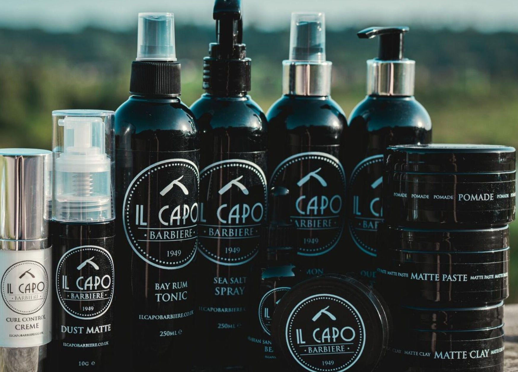 Il Capo Barbiere grooming products display at Newcastle-under-Lyme, England, GB, showcasing premium care.