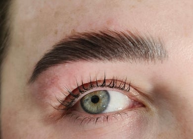 Close-up of styled eyebrow at Bliss Brow & Beauty Bar, Melbourne, Victoria, AU.