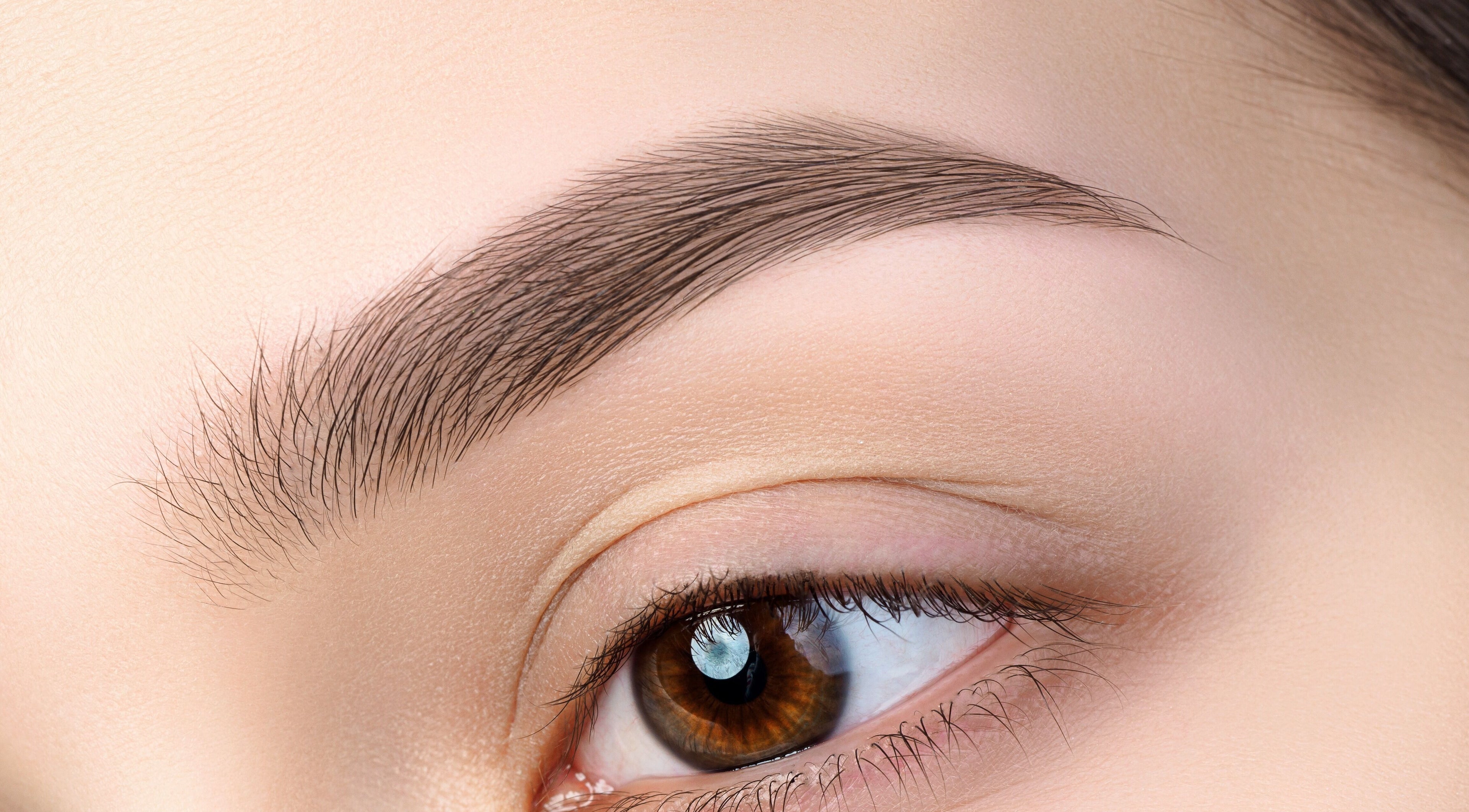Close-up of a perfectly shaped eyebrow at Bliss Brow & Beauty Bar, Melbourne, Victoria, AU.