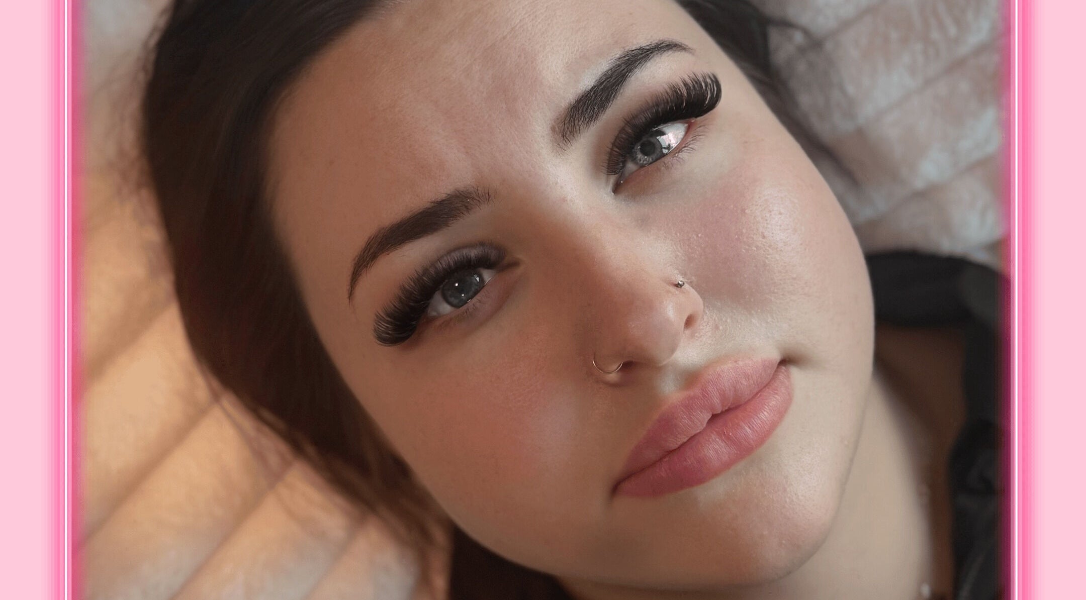 Close-up of a woman with voluminous lashes at Cait’s Lash Lounge, South Ockendon, England, GB.