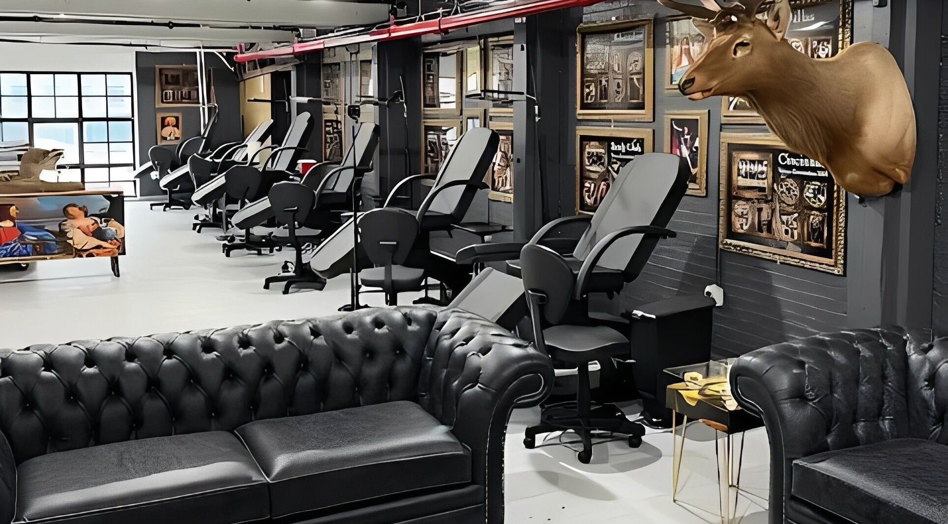 Exodus Tattoo Studios interior with sleek black chairs in New York, New York, US.
