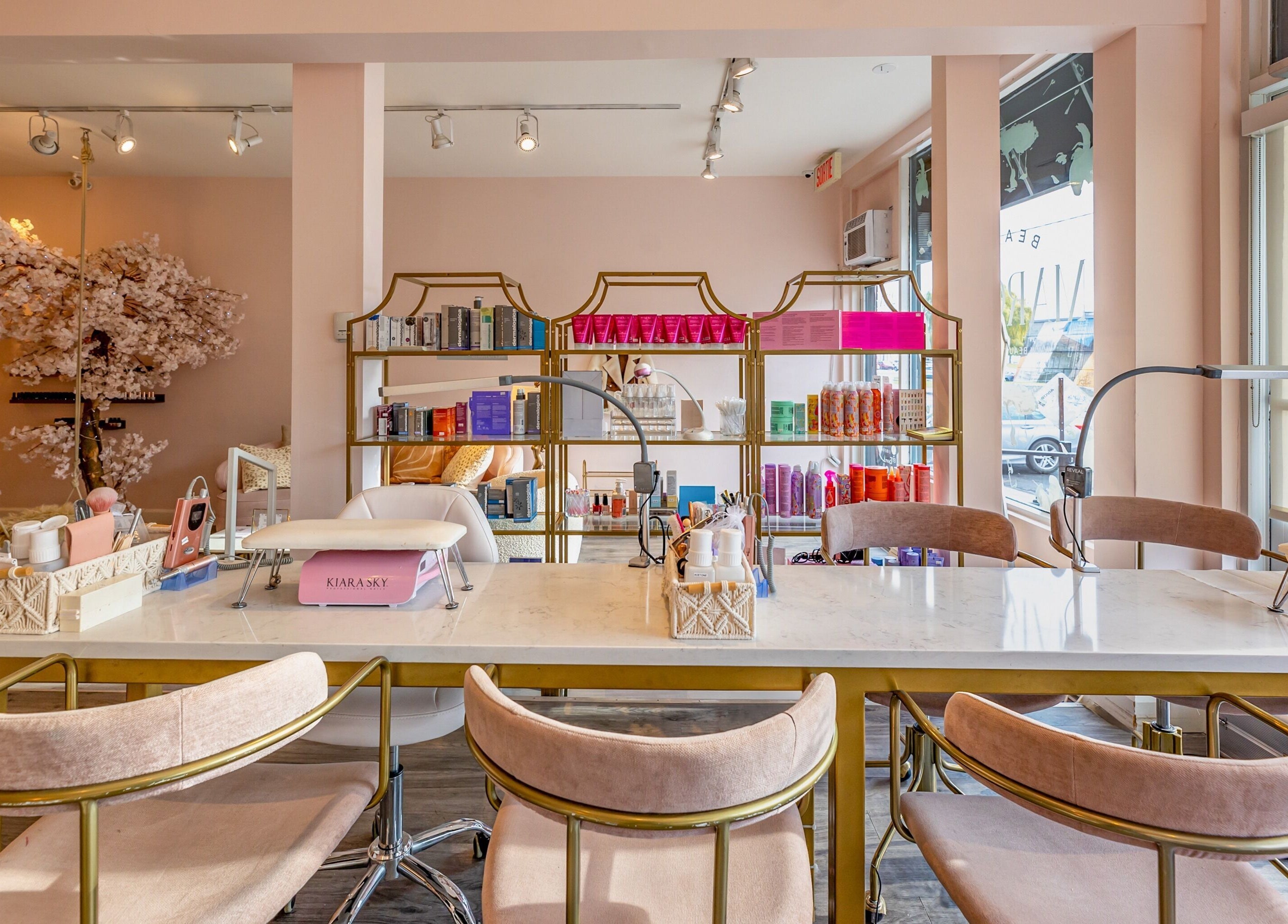 Chic interior of Beauty Marque in Pointe-Claire, Québec, CA featuring elegant decor and beauty products.