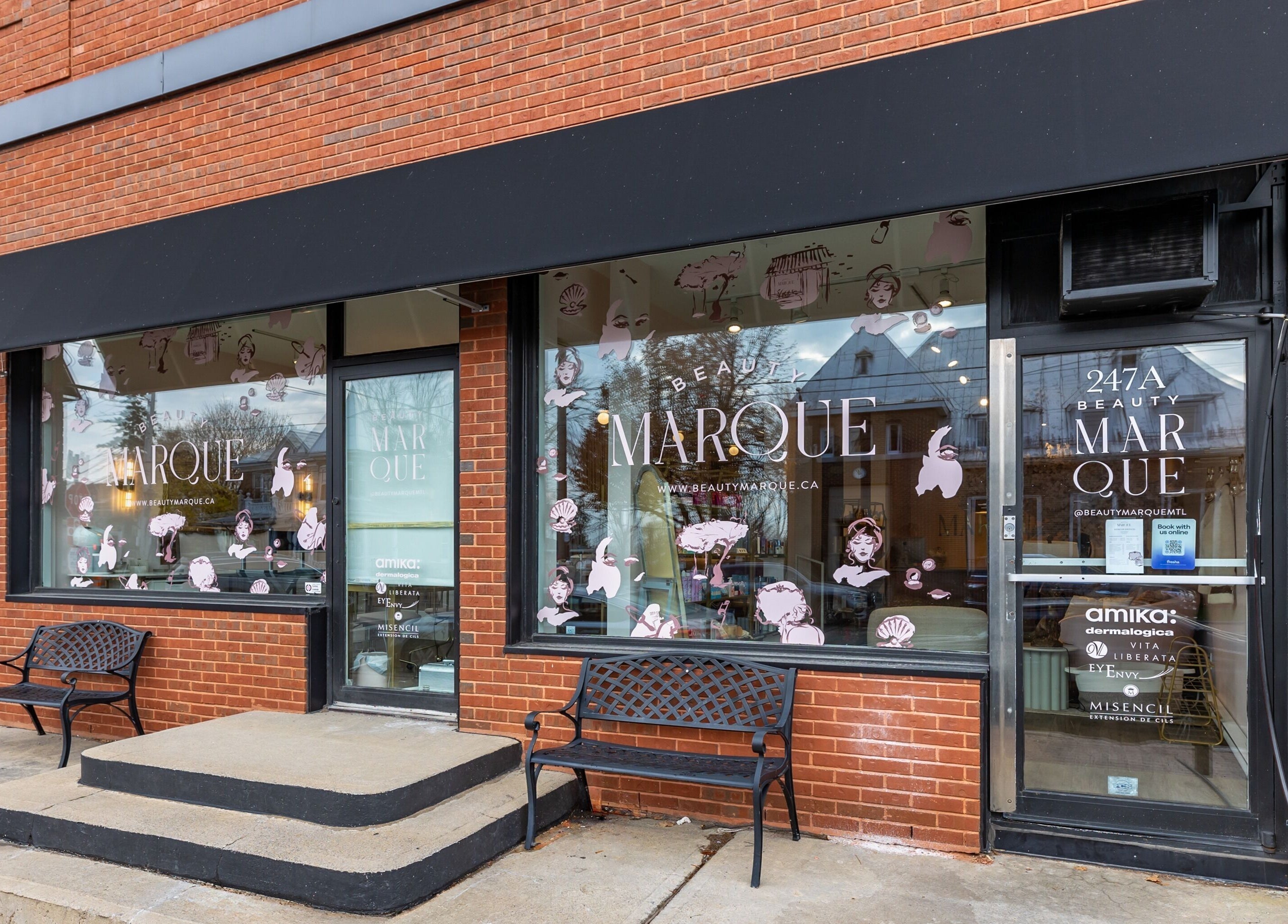 Beauty Marque storefront with elegant signage at Pointe-Claire, Québec, CA.