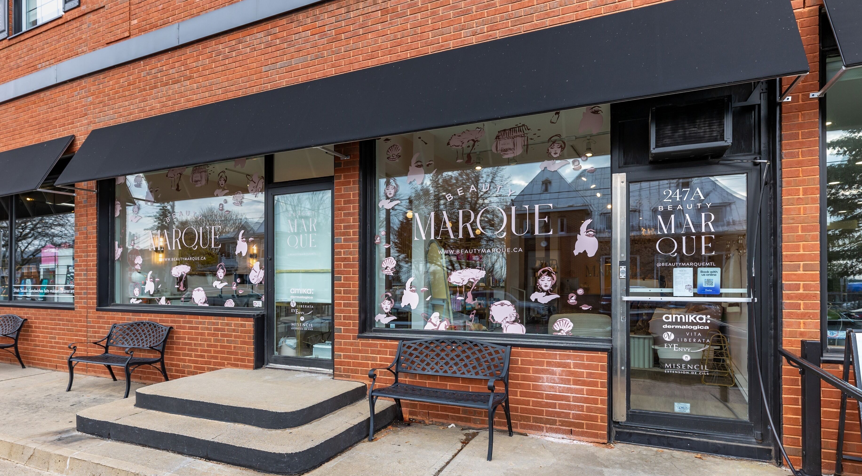 Beauty Marque storefront with elegant signage at Pointe-Claire, Québec, CA.